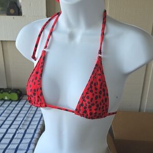 Red Leopard Print Triangle Bikini Top - Women Swim